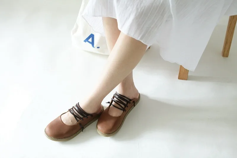 Careaymade- новая обувь ручной работы из натуральной кожи художественная обувь в стиле ретро mori girl Женские повседневные сандалии кофейный и коричневый цвета