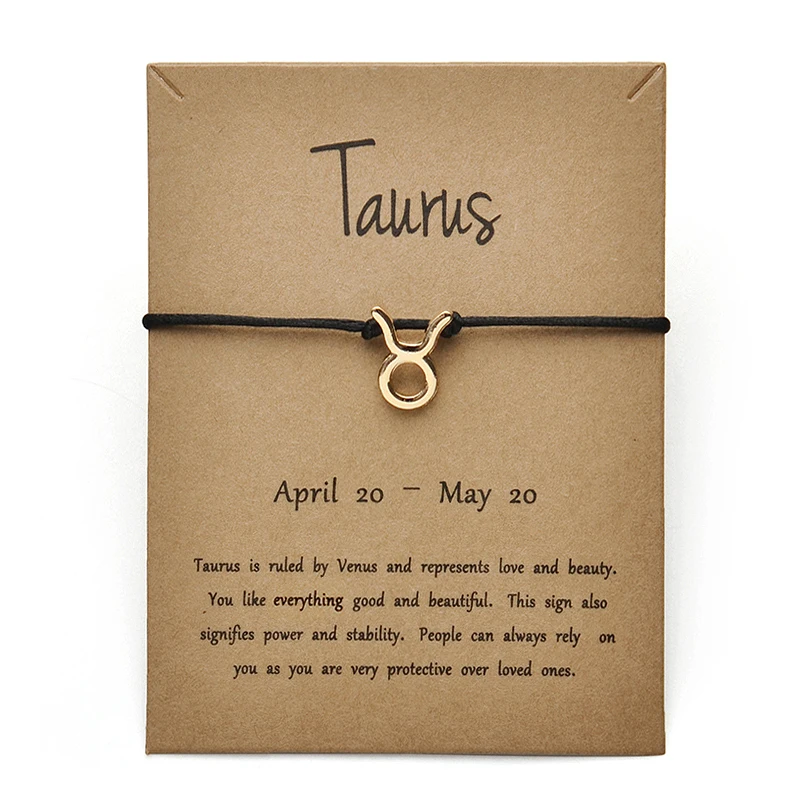 Black Gold Taurus Черные цвета золотые карты модные ювелирные изделия 12 созвездия зодиака тканый браслет браслеты для женщин - Окраска металла: Black Gold Taurus
