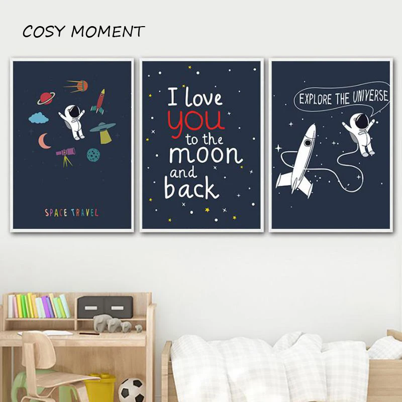

COSY MOMENT Space Poster Astronaut Explore The Universe Science Wall Art Canvas Painting Cosmos Print Poster Kid Wall Art ZS092