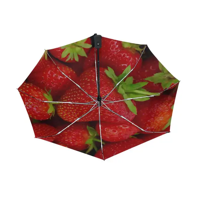 Creative Personality Fruit Strawberry Umbrella Three Folding Automatic