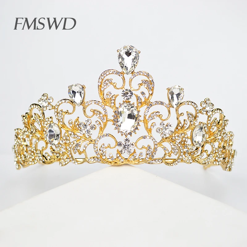 

Gold Color Baroque Rhinestone Crystal Crown Women Princess Tiara For Bride Crown Headdress Diadem Queen Wedding Hair Accessories