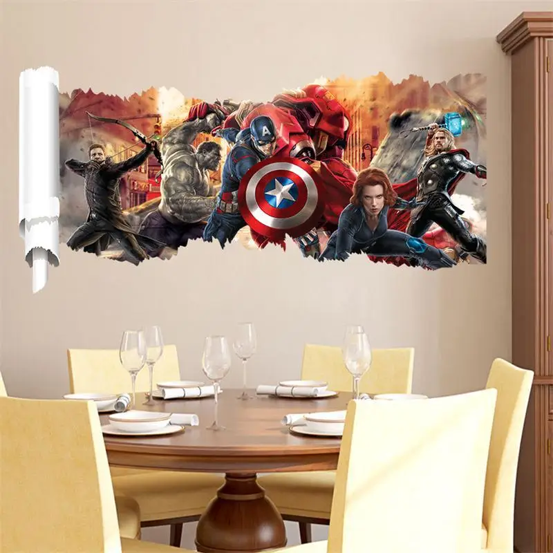 3D hole popular cartoon movie kids boys love Hero room decal wall sticker home decor art nursery Avenger decorative poster