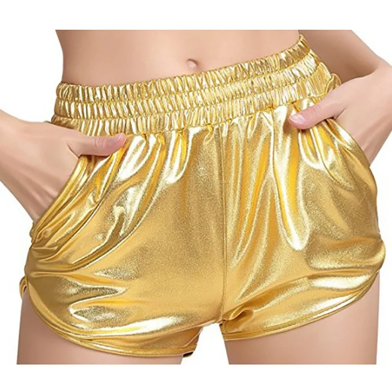 New Fashion Shorts Women High Waist Gold Shorts Metallic harajuku Loose