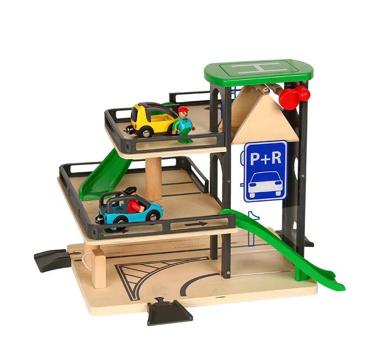 Лифт парковка гараж поезд трек набор Деревянный Железнодорожный трек подходит для Томаса поезд и Brio подарки для детей - Цвет: item without box