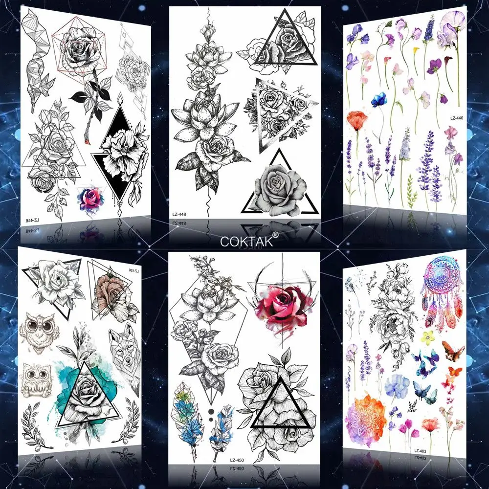 

Water Transfer Black Bracelet Floral Temporary Tattoos Stickers Body Arm Tattoo Fake Geometry Lotus Custom Art Tatoos Women Girl