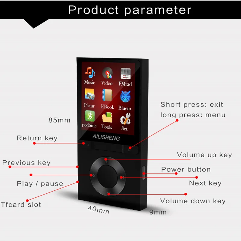 Bluetooth MP4 плеер 8 ГБ MP3 шагомер 1,8 дюймов Экран играть 50 часов с fm-радио электронная книга аудио-видео плеер портативный Walkman