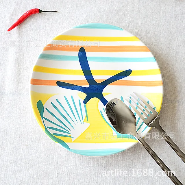 

Hand-painted ceramic tableware painted 0 plate beefsteak the tray is 8.5 inch home plate decoration plate hang dish