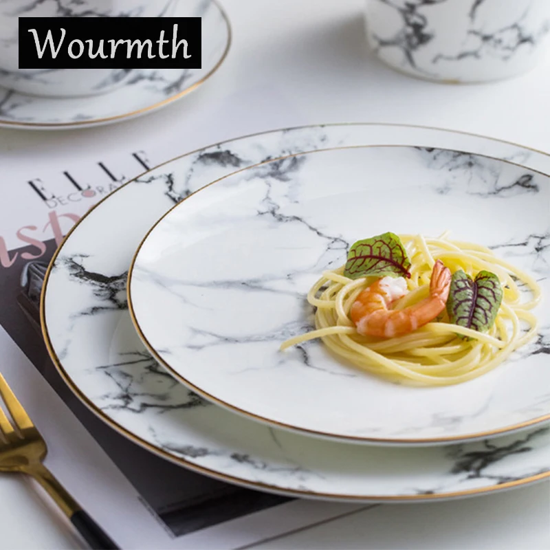 Wourmth Hand-painted Phnom Penh Ceramic Tableware Marble disk Steak dish Plates Rice Noodles Bowl Dessert plate Hotel tableware | Дом и сад