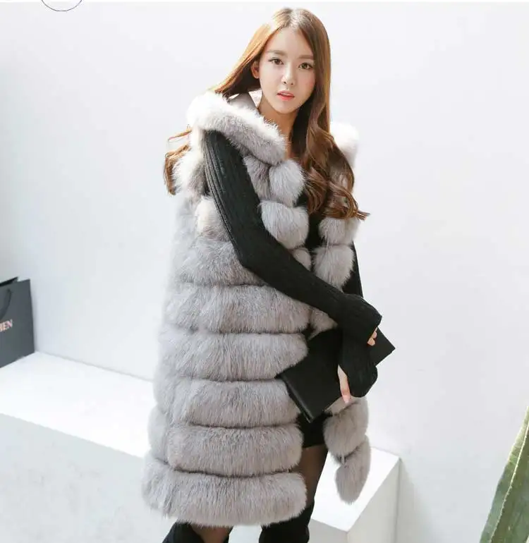 Clearance UPPIN 2019 New Fashion Fur Vest Women Winter With Hood Furry Cute Faux Fox Long Fur Vest Woman Plus Size Faux Fur Overcoat 22