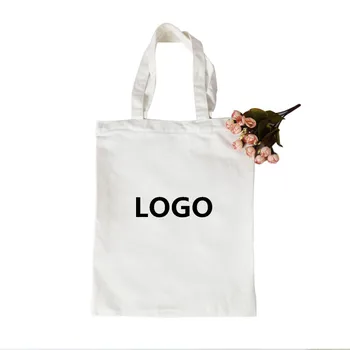 

White Cotton Eco Packaging Gift Bag Logo Printed Book Bag Christmas Party Supplies For Women BB033