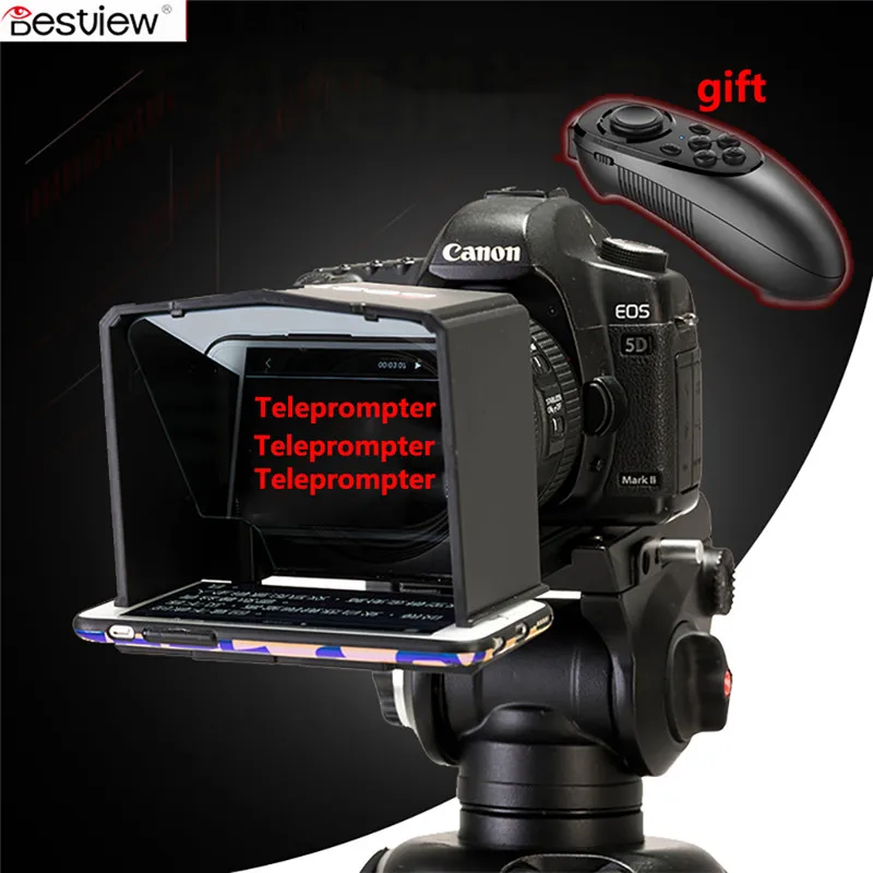 Bestview смартфон Teleprompter для Canon Nikon sony камера фотостудия DSLR для Youtube интервью Teleprompter видеокамера - Цвет: Черный