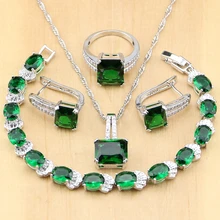 Новинка 925 серебряные ювелирные изделия зеленый циркон белый CZ Ювелирные наборы женские серьги/кулон/ожерелье/Кольцо/браслет