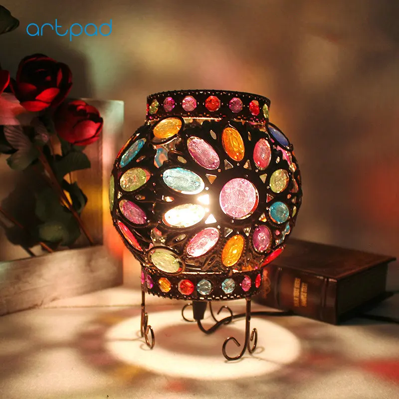 Artpad Mediterranean Sea Design Turkish Table Lamp Multi Color Dimming Bohemia Vintage Handmade Mosaic Lights Bedroom Decor E14