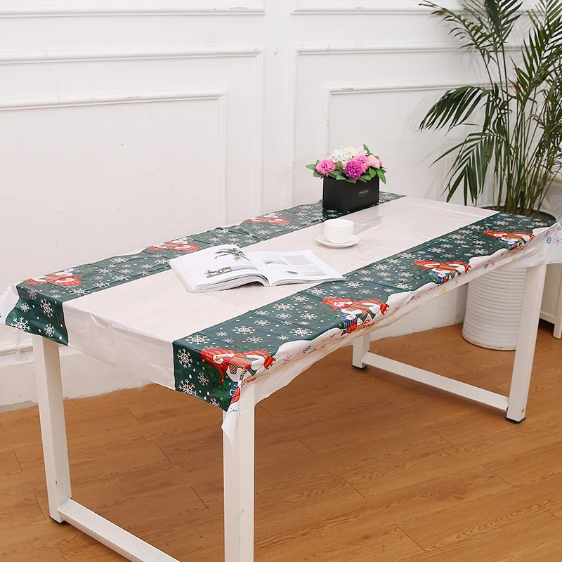 Disposable Plastic Table Cloth Snowman Table Cover Tablecloth Merry