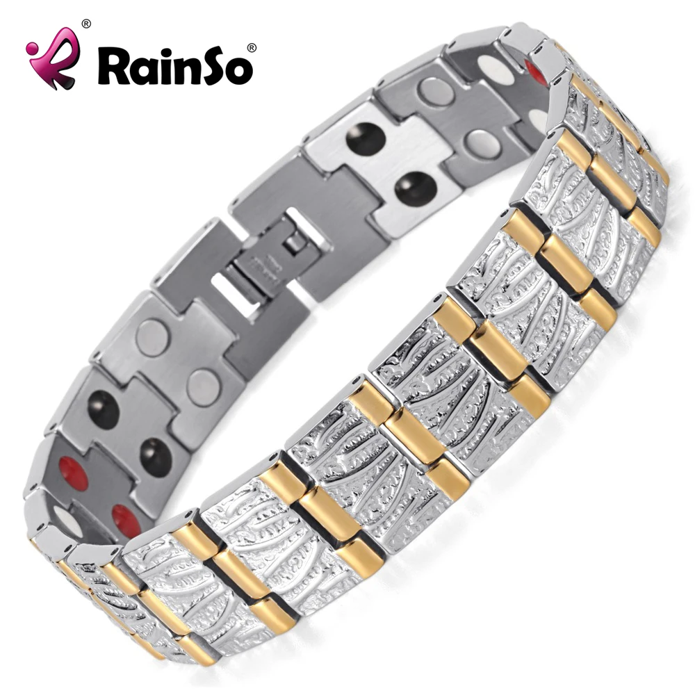 Ювелирные изделия Rainso подарок на день рождения для мужчин пара золотое покрытие оздоровительный Германий сталь био магнитный браслет из нержавеющей стали OSB-065