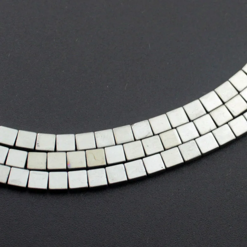 

90pcs/lot coated natural stone hematite cube square loose spacer beads Gold Silver 4x4x2 mm