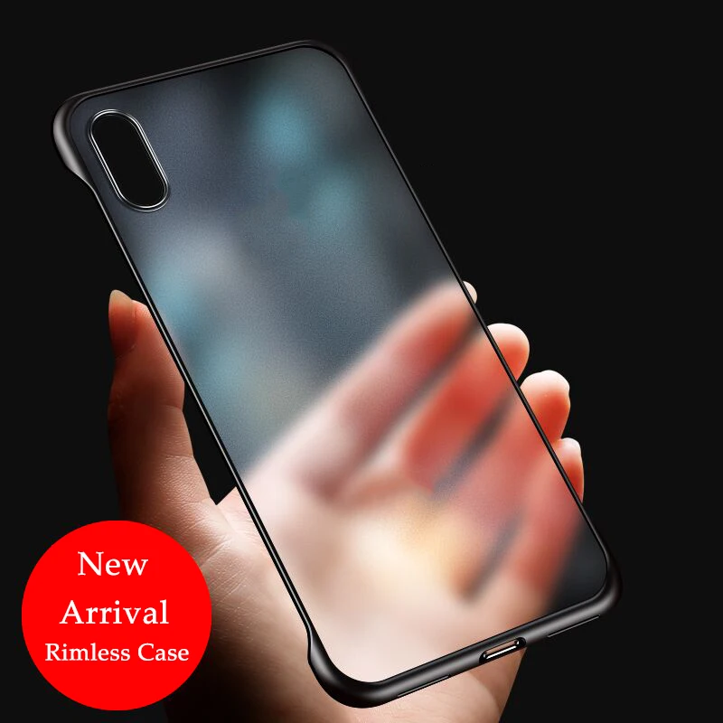 

Rimless Phone Cases For iPhone XS Max XR X 8 7 6 6S Plus Cover Matte PC Semi-Transparent Shockproof Case With Finger Ring Strap