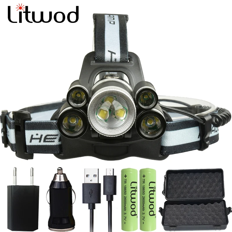 

Litwod z202508 Headlamp 20000 Lumen Chips 5* T6/ 2* XPE LED Head Lamp torch Zoomable Lanterna 5 Model Led Headlight For Camping