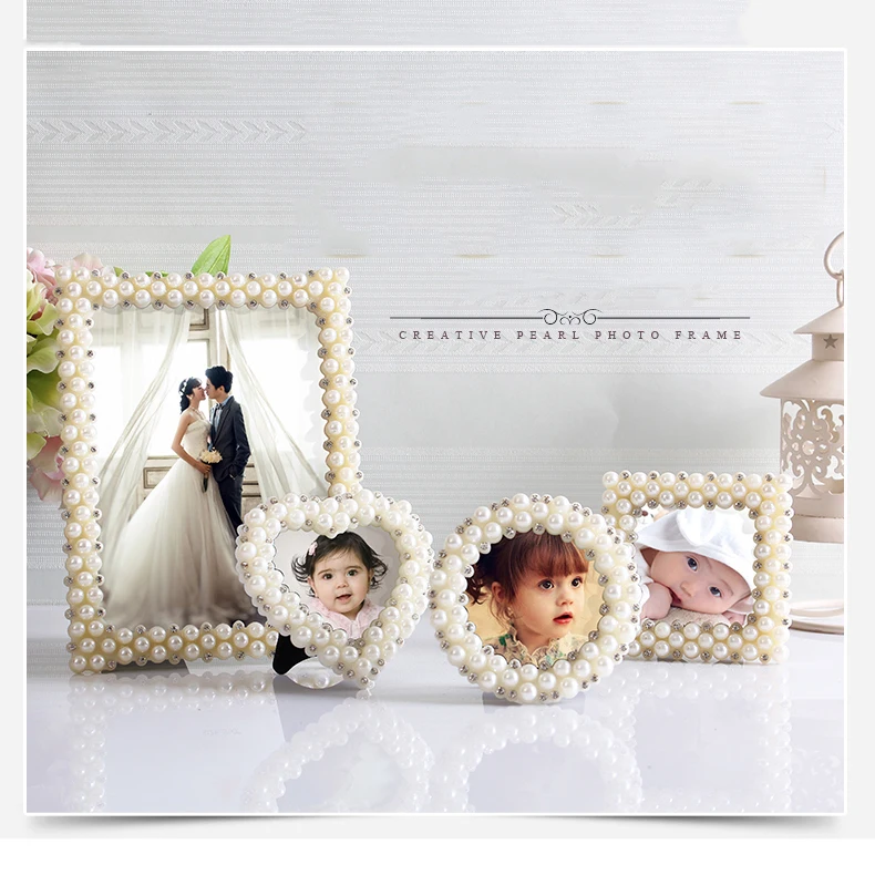 

Aqqumotic Plastic Pearl Photo Frame 1pc Rectangle Square Round Heart Frame Diamond Beautiful Wedding Pearl Picture Frame Holder