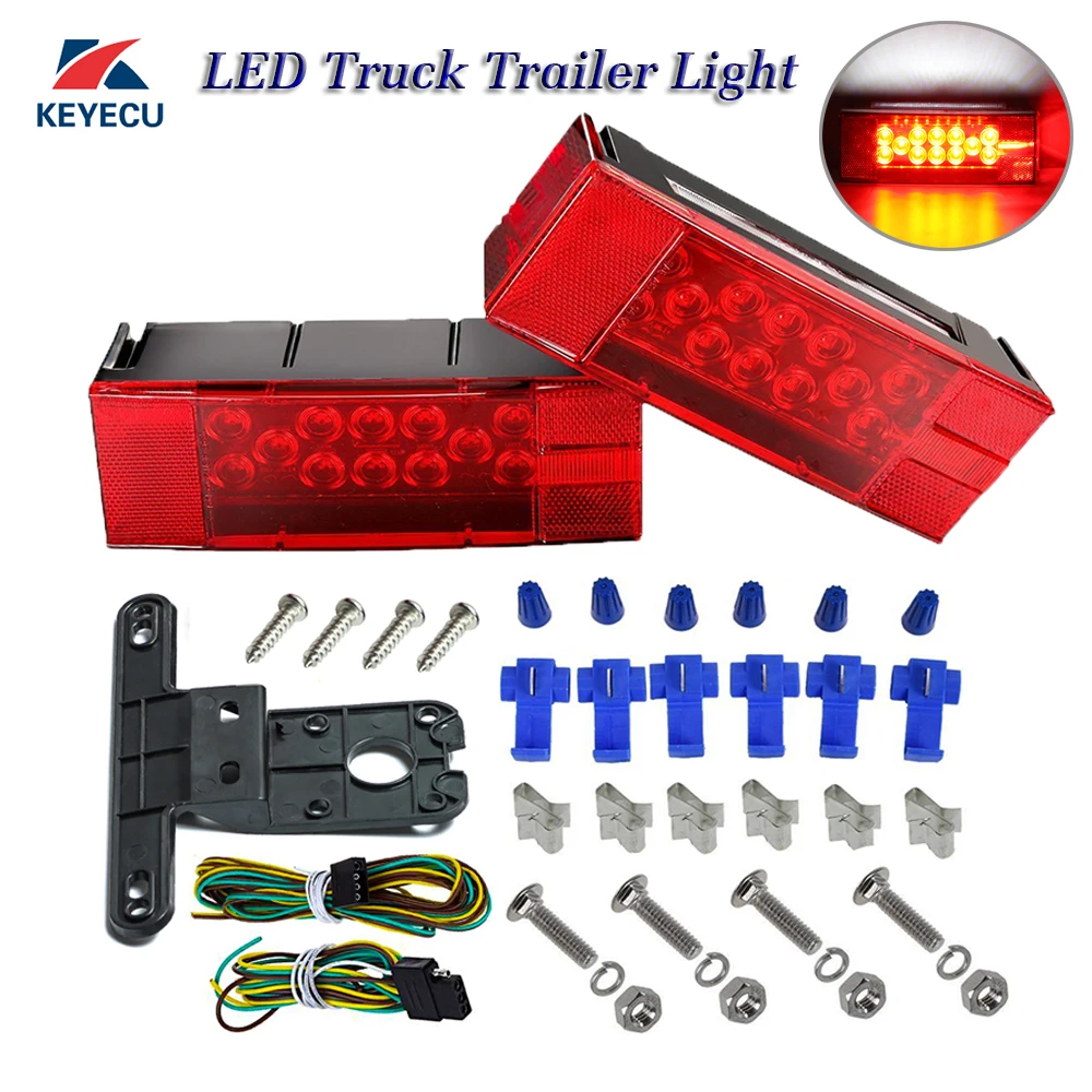 Keyecu Submersible Rectangular Low Profile Trailer Light Kit Stop Turn Tail License Brake Lights