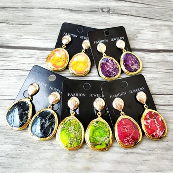 

4 Pairs New Fashion Natural water-drop Ston Dangle Earrings Gold Color Women Jewelry ER803