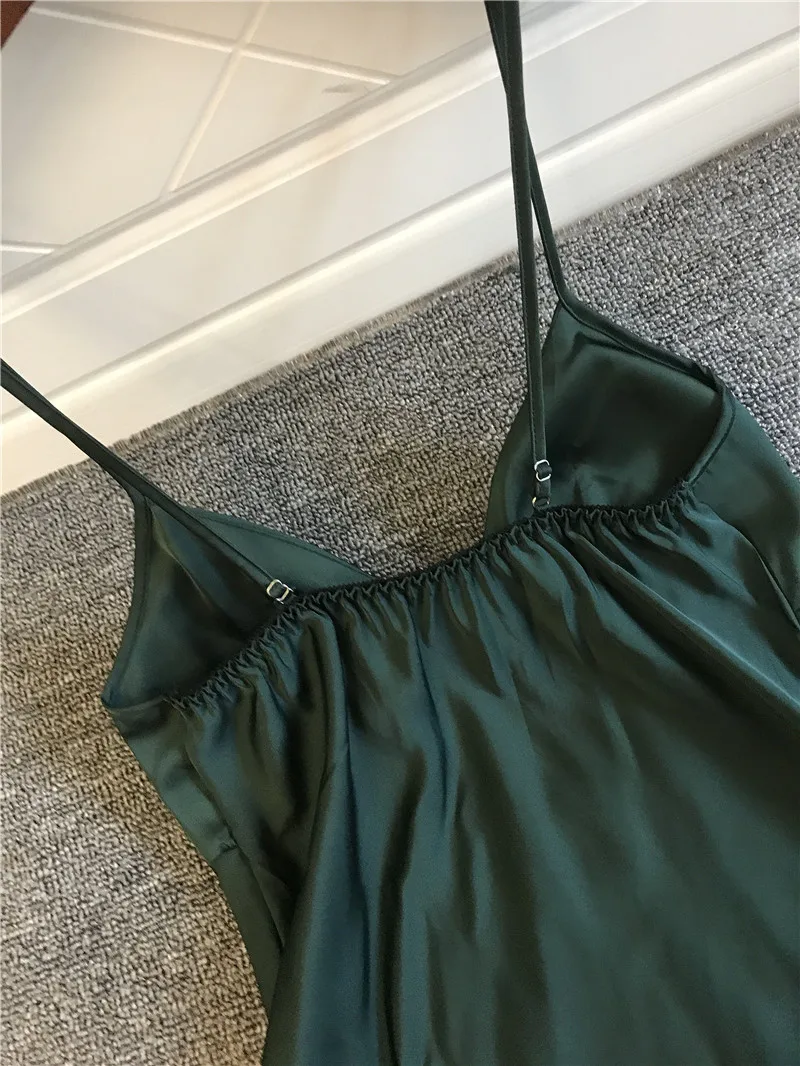 Queenral Women's Sleepwear Nightgown Summer Night Dress Silk Satin Sleepshirts Sexy Nightie Sleeveless Night Gown With Chest Pad6