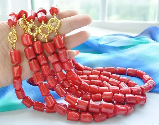 

song voge gem nanJ0263 5pcs original baroque cylinder red coral necklace