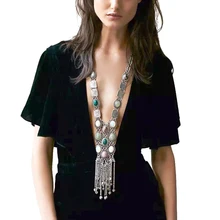 Женская серебряная цепочка в стиле бохо, ожерелье с длинной кисточкой, женское простое Очаровательное ожерелье с цепочкой