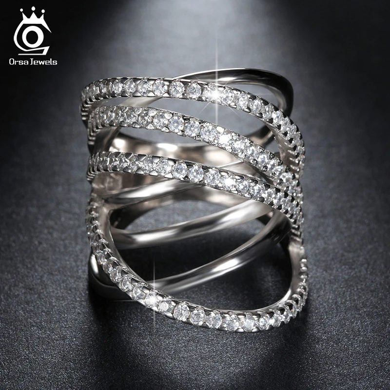 ORSA JEWELS Top Grade Micro Paved CZ Ring Classic Rings Special Design Silver Color Ring with Perfect Polished for Women OR93