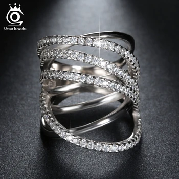 

ORSA JEWELS Top Grade Micro Paved CZ Ring Classic Rings Special Design Silver Color Ring with Perfect Polished for Women OR93