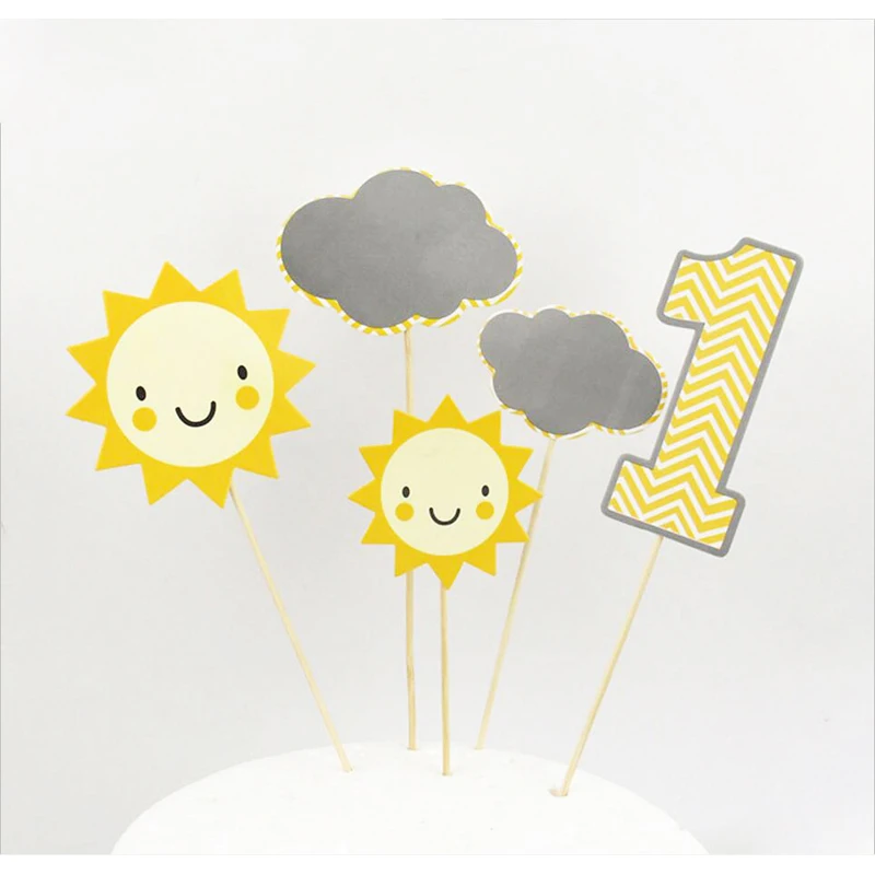 1Set(4Pcs) Cartoon Sun Face Number 1 Cake Decor Toppers ...