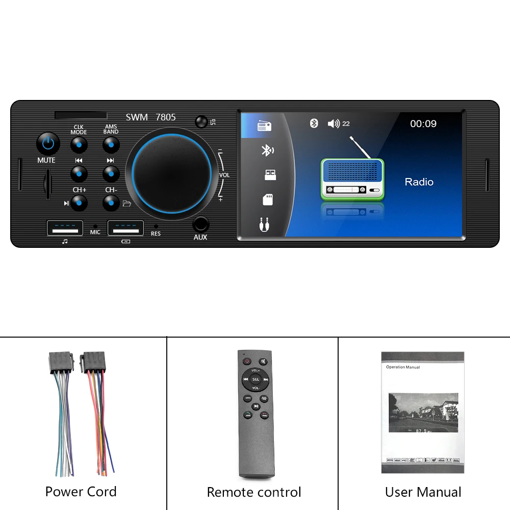 Автомагнитола Podofo 1 Din FM Bluetooth MP5 4 дюйма TF/AUX/USB 12 В|Автомобильные радиоприемники| |
