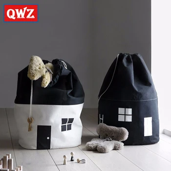 

QWZ Baby Play Mat Cute House Storage Bag Large Capacity Children Kids Baby Pure Cotton Canvas Toys Beam Port Pouch Organizer Bag