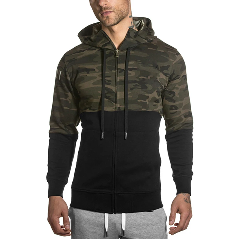 Camouflage Jackets Running Zipper Hoodies Muscles Bodybuilding Fitness