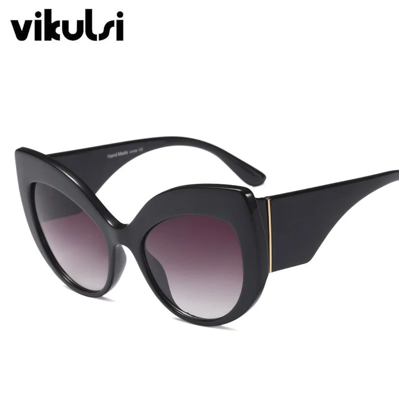 Модные Винтажные женские солнцезащитные очки "кошачий глаз", роскошные ретро солнцезащитные очки с большой оправой, брендовые дизайнерские женские солнцезащитные очки Oculos De Sol Feminino - Цвет линз: D526 black grey