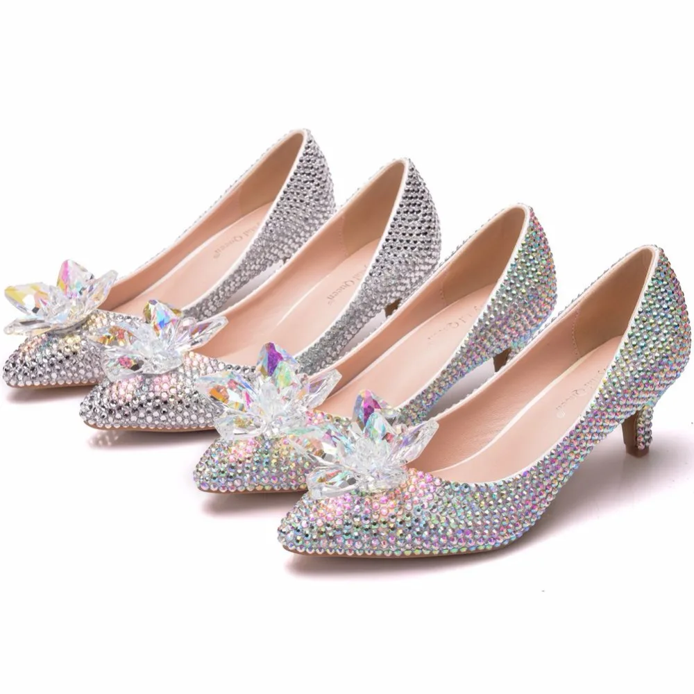 Reine Chaussures Mariée Talons Luxe Mariage Strass De Blanc Color Ab Partie Femmes Chaton Talon silver Pompes Cristal Petit Hauts dq1wIn8d