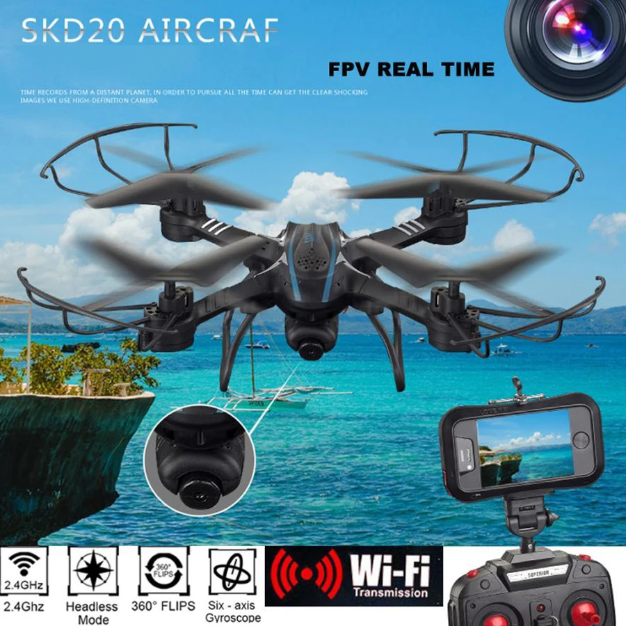

Mini Drone with camera SKD20W WiFi FPV 2MP Camera 2.4GHz 4 Channel 6 Axis Gyro Quadcopter 3D Rollove RC helicopter toy