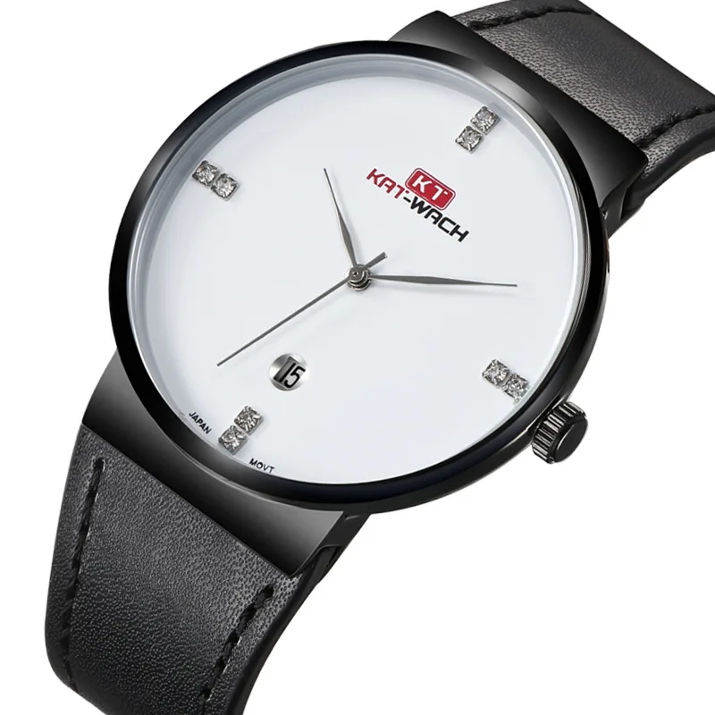 

womens fashion wristwatches quartz genuine leather woman watches diamond calendar waterproof female kat-wach brand white black