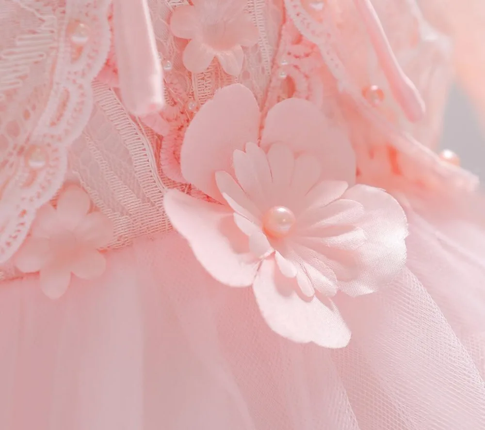Комплект из 2 предметов, белое, розовое платье для крещения для маленьких девочек кружевное платье с объемными цветами и бусинами для маленьких девочек, крестильное платье с накидкой, От 0 до 12 месяцев