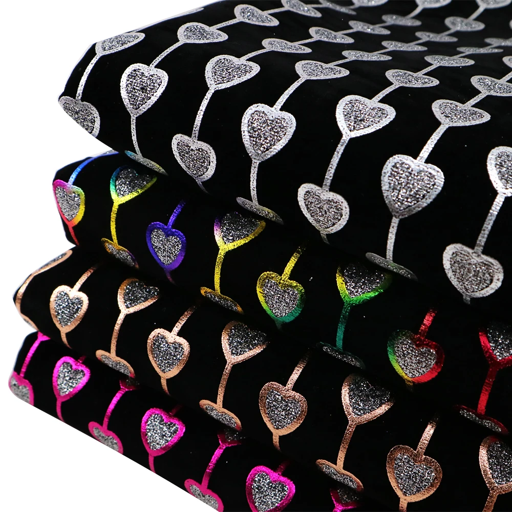 

david angie 50*145cm gold foil heart flower flocked velvet Synthetic leather fabric DIY Material For Handbag Cloth,1Yc2949