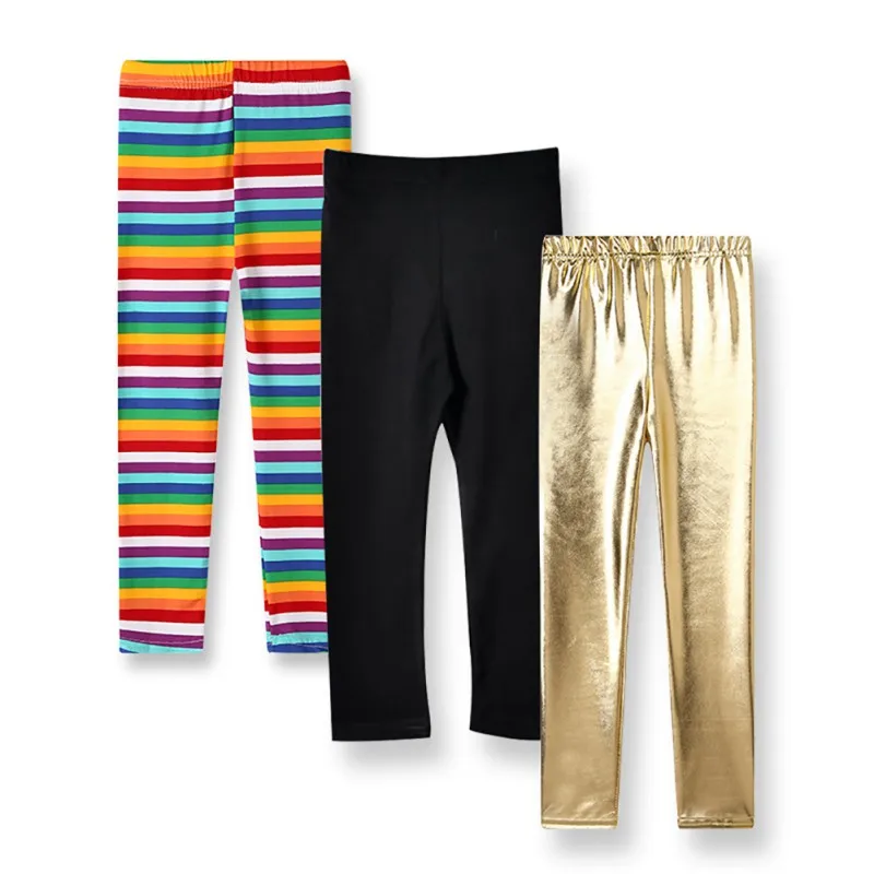 Штаны для маленьких девочек блестящие леггинсы для девочек детские теплые тонкие брюки От 1 до 9 лет, 3 предмета, новая осенняя одежда для детей - Цвет: A2-3pcs