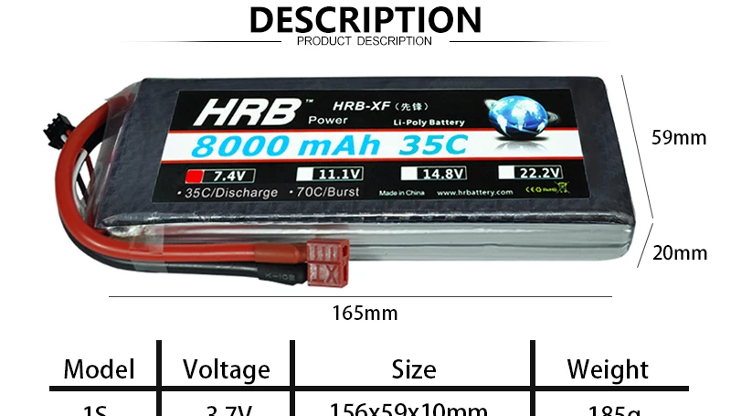 Аккумулятор hrb lipo 3S 11,1 V 8000mah 2S 7,4 V XT60 T Deans 14,8 V 18,5 V 22,2 V 4S 5S 6S 1S 3,7 V RC Квадрокоптер самолеты Автомобили Запчасти 35C