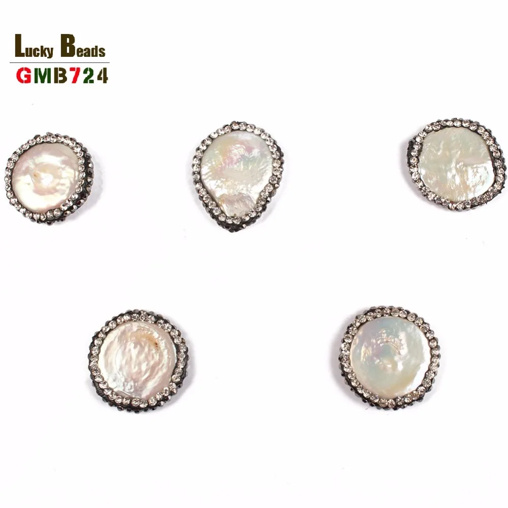 Fashion 16mm Coin Pearl Cultured embed gem diomad Round Beads necklace For Women freshwater pearl jewelry making | Украшения и