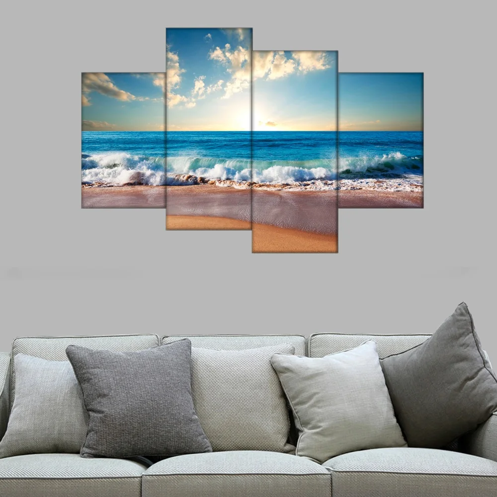 

4 Pieces Sandy Beach Wall Art Picture for living room canvas print painting Wall Pictures For bedroom Home Decoration Wall Decor