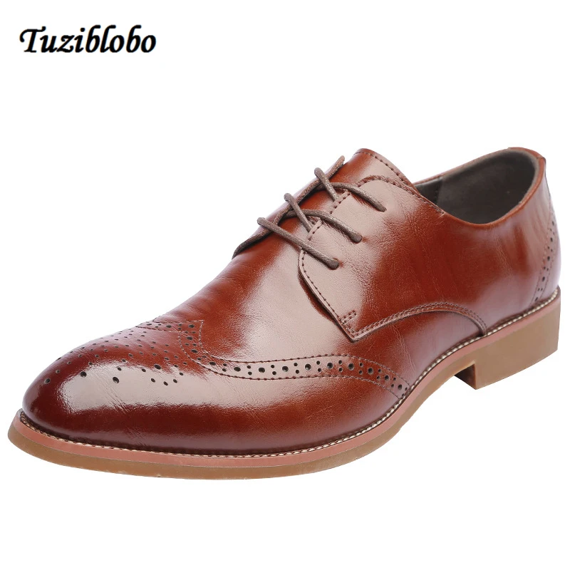 

Mens Dress Shoes Fashion Carved Pointed Toe Lace-Up Men's Business Casual Shoes Brown Black Leather Oxfords Shoes Size 6-10
