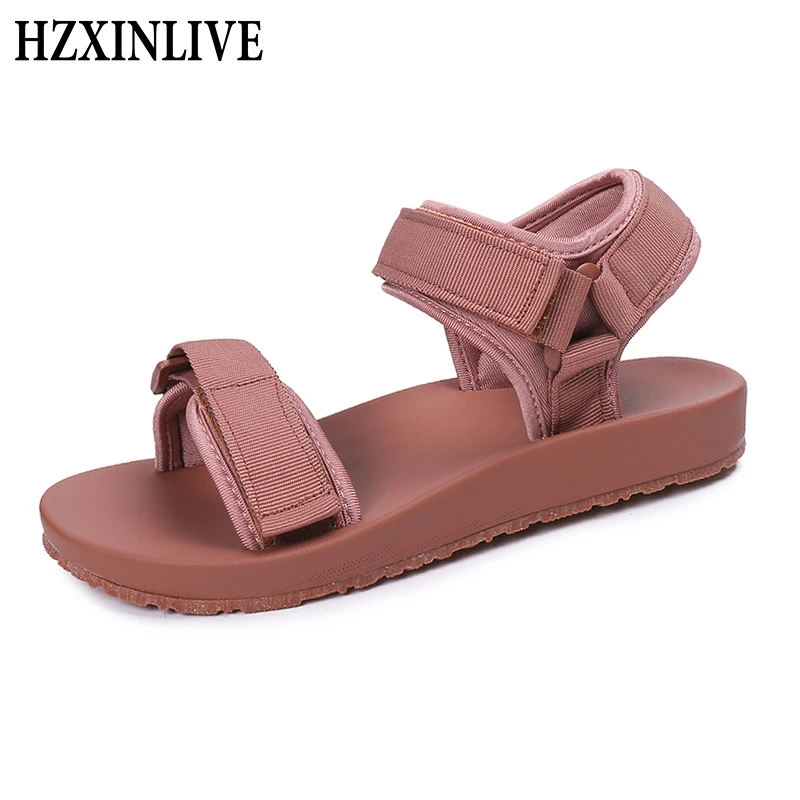 

HZXINLIVE 2019 High Quality Lycra Women Sandals Summer Flat Platform Sandals Block Heel Shoes Breathable Beach Zapatos De Mujer