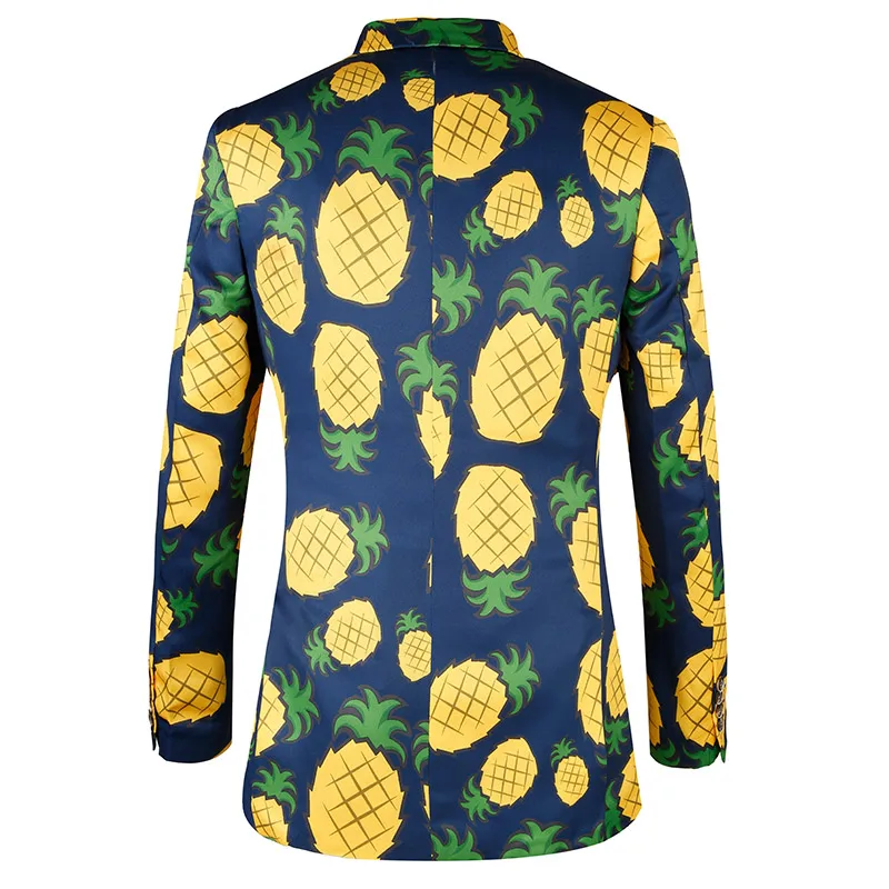 PAULKONTE 2019 Autumn Winter Pineapple Pattern Male Blazer Fashion Fresh Vibrant Dinner Show Costume Youth Slim Blue Bottom