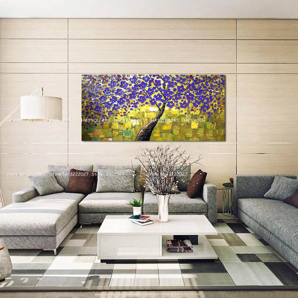 Unframed-Purple-Tree-Flower-Hand-Painted-Palette-Knife-Oil-Painting-Modern-Wall-Art-Home-Decor-Large