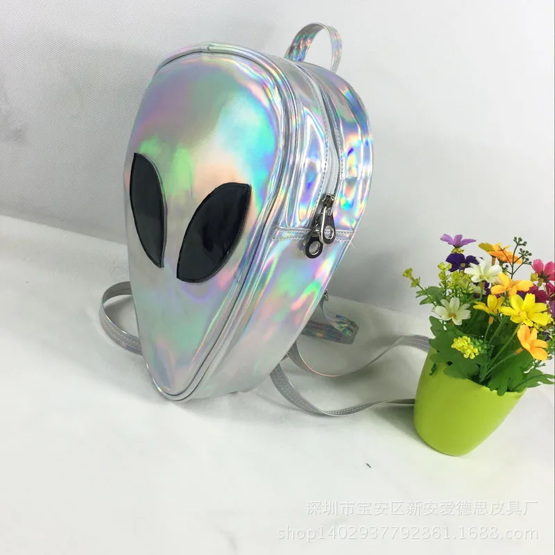  Laser Transparent Backpack Boys 3D Alien ET Head Face Designed Unisex Backpack Fashion Triangle Lei - 32850491929