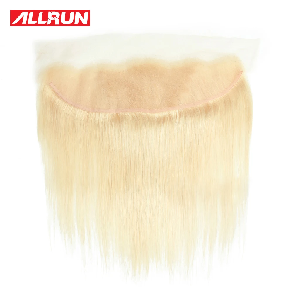 Allrun 613 пучков с фронтальной бразильской прямые человеческие волосы пучки с закрытием 13*4 синтетический фронтальный с 613 блонд remy волос